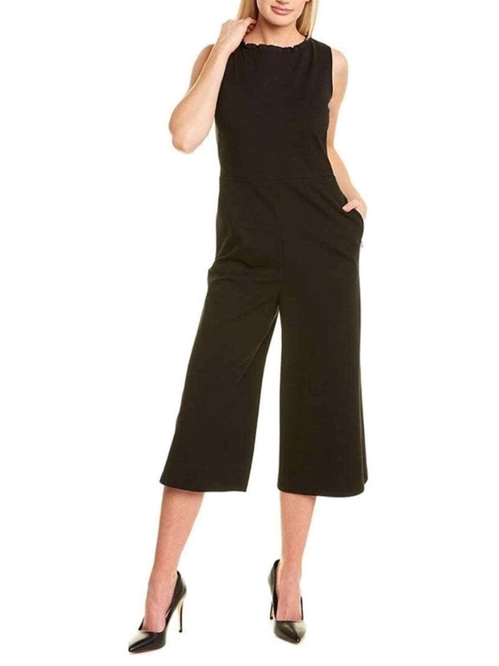 Layfette 148 Rooney Sleeveless Cropped Ruffled Jumpsuit Black Medium